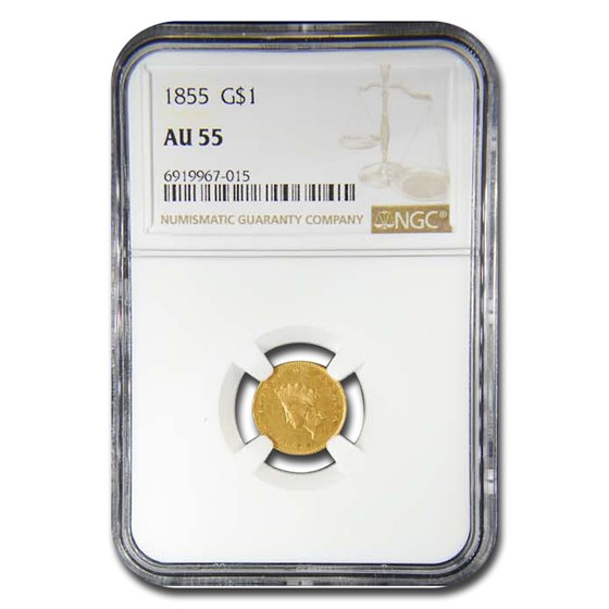 1855 $1 Indian Head Gold AU-55 NGC 1855 $1 Indian Head Gold AU-55 NGC
